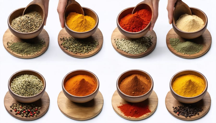 Sequential images showing the mixing process of Japanese 7-spice blend