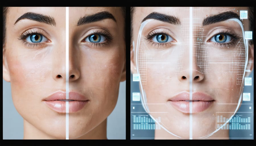 Side-by-side comparison of skin improvements with progress tracking metrics
