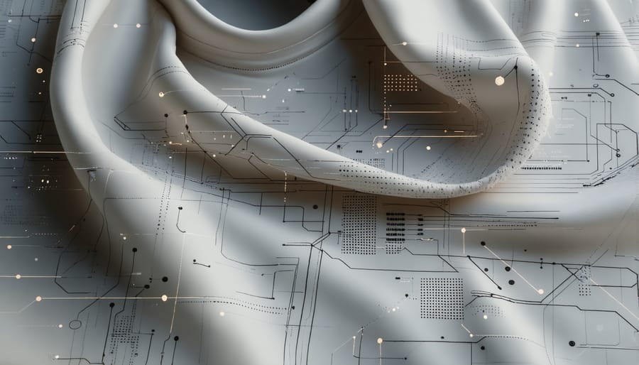 Detailed view of smart textile with integrated technology and fashionable pattern