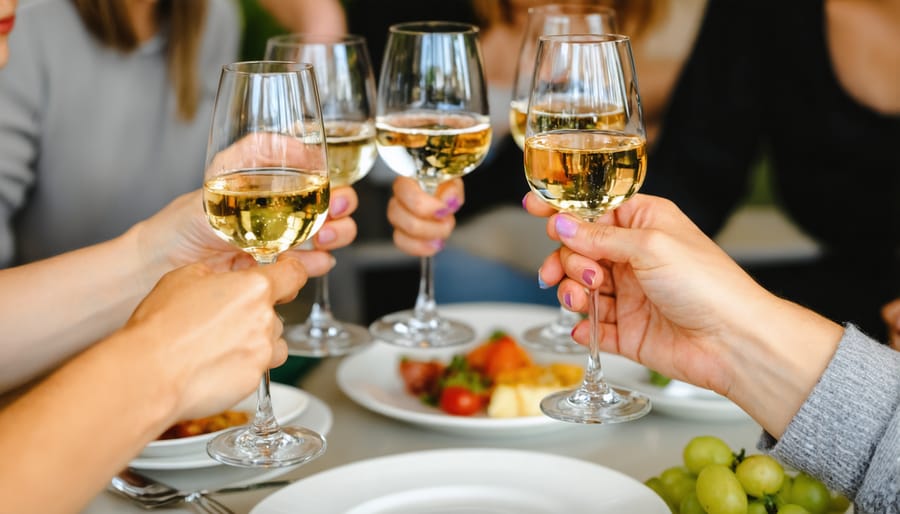 Group of friends enjoying a wine advent calendar tasting experience together