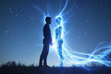 Conceptual illustration of two human silhouettes intertwined with glowing energy lines, symbolizing the transformative power of spiritual connection in relationships.