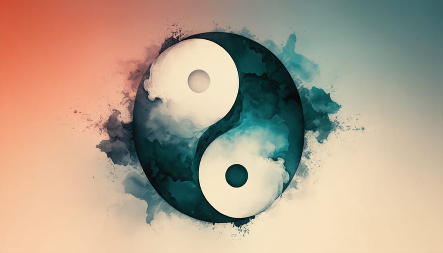 Abstract artistic representation of spiritual unity through intertwined symbols