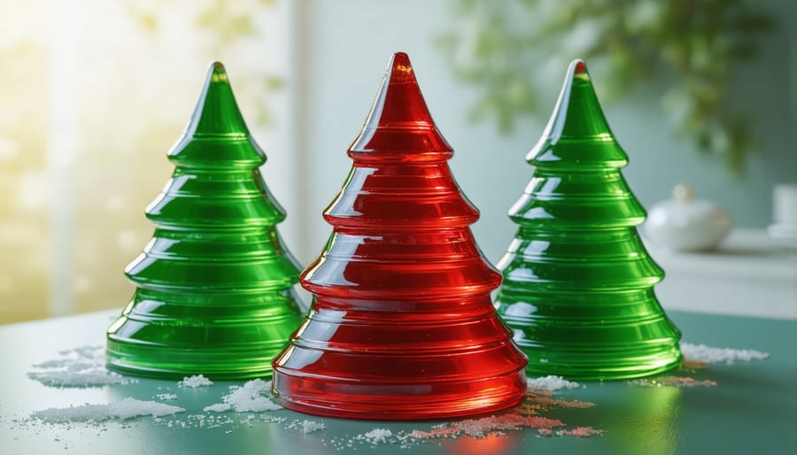 Multi-layered jello Christmas tree dessert with translucent stained glass appearance