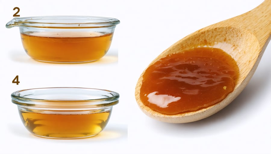 Process of cooking flour and water mixture into tangzhong paste, showing white liquid becoming translucent paste