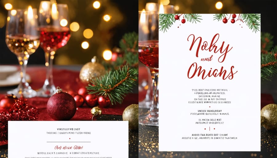 Virtual holiday celebration with participants and corresponding digital invitation design