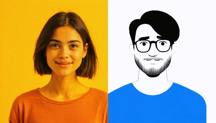 Comparison of a person's polished social media presence versus natural everyday appearance