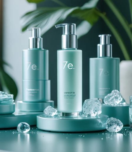 7e Wellness Restore Conductive Gel bottle displayed with microcurrent devices, highlighting the gel's smooth texture and advanced skincare technology.