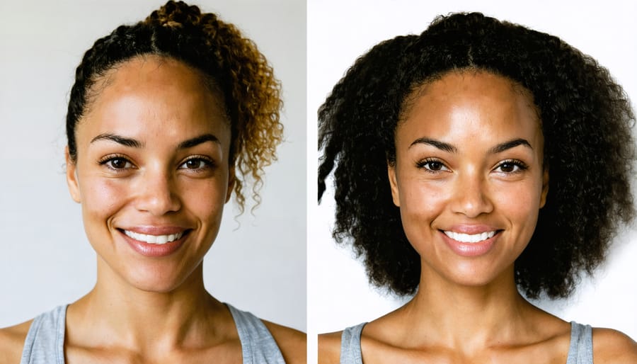 Side-by-side comparison showing personal transformation over a 90-day period