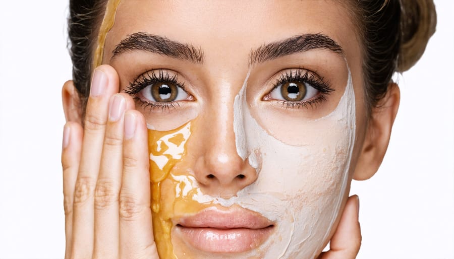 Natural clay and honey face mask being applied to skin showing rich texture