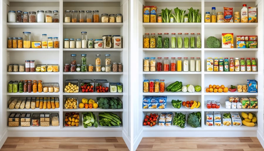 Side-by-side comparison of processed versus clean eating pantry staples