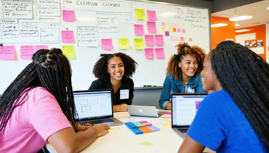 Female students collaborating on business ideas in Clemson's entrepreneurship center