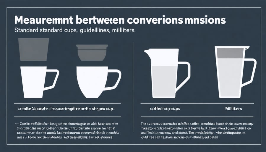 Conversion chart comparing coffee maker cups to standard measuring cups and milliliters