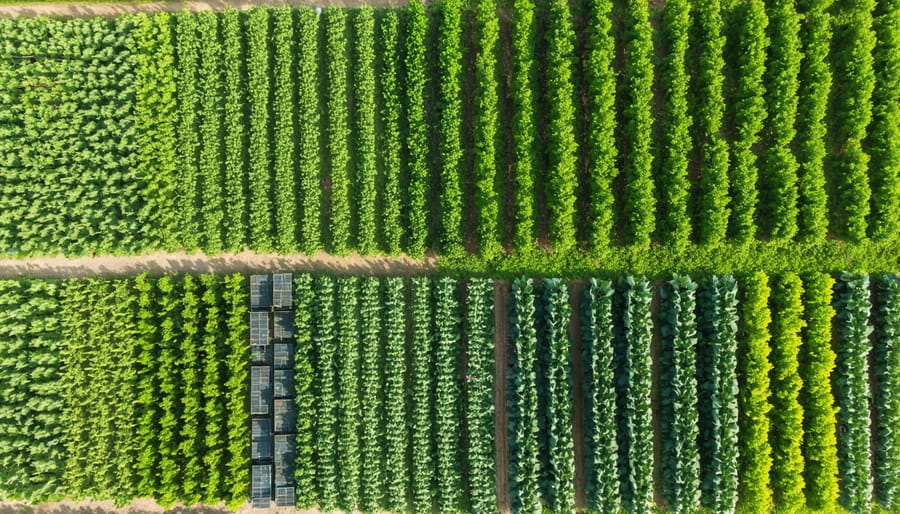 Bird's eye view of the Culinary Vegetable Institute's agricultural facilities and gardens