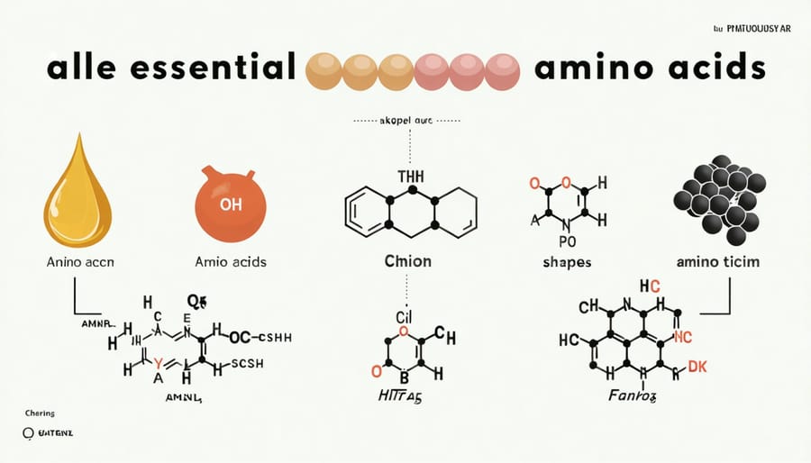 Diagram of the nine essential amino acids required by the human body