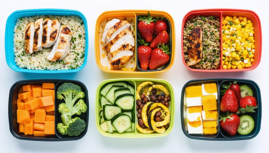 Organized meal prep containers showcasing balanced clean eating portions for family meals