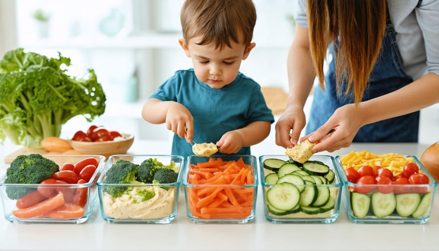 Parent and child preparing healthy snacks in the kitchen