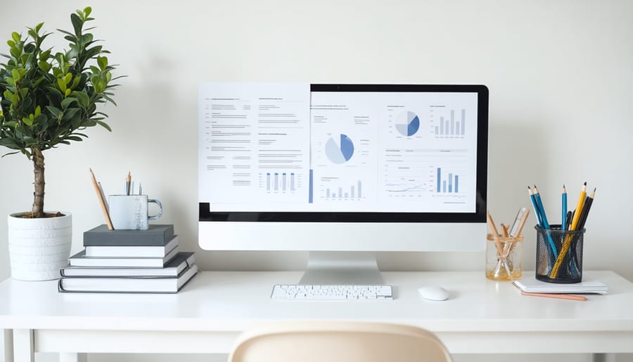 Peaceful financial planning workspace with mindful decorative elements