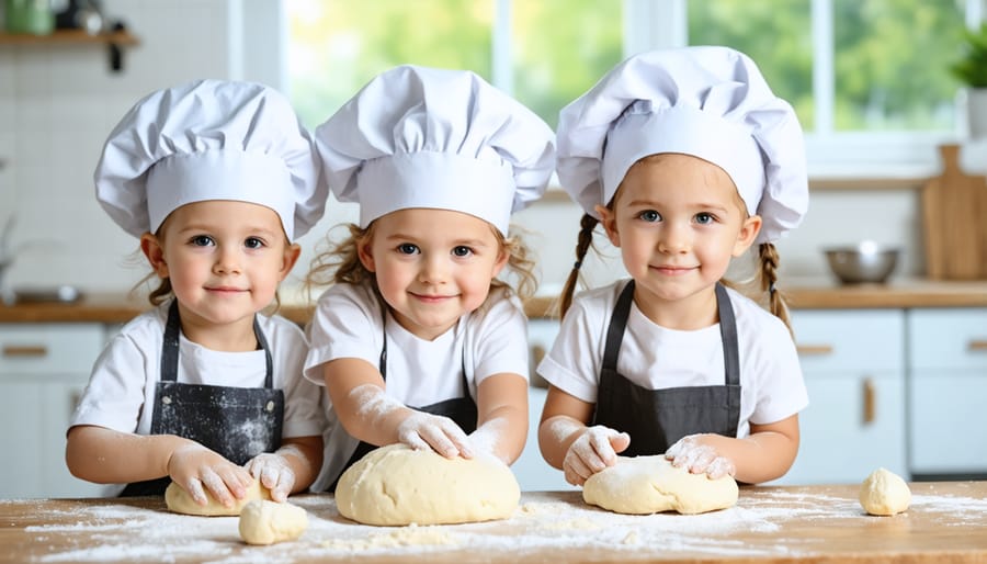 Young students learning basic baking skills in ElleM's cooking class