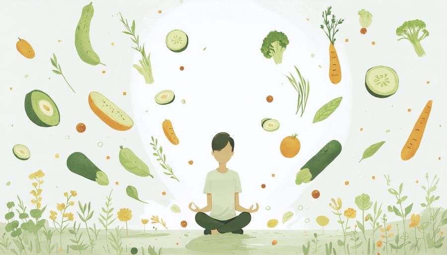 Artistic representation of mindful eating and positive food relationship
