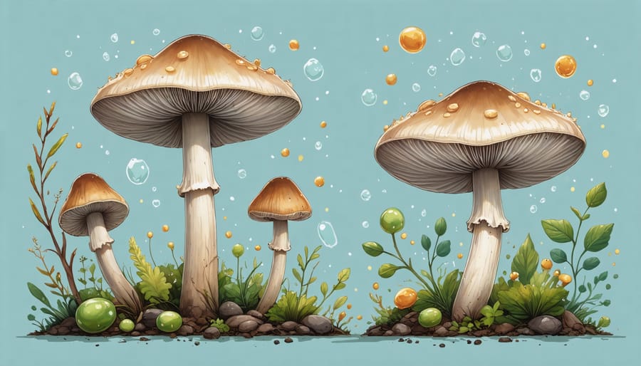 Infographic depicting how mushroom compounds like beta-glucans interact with human immune system cells