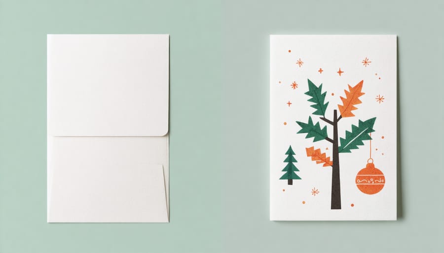 Comparison between traditional paper holiday card and modern digital version on tablet screen