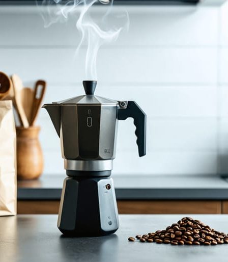 A modern kitchen counter showcasing a freshly brewed pot of coffee surrounded by measuring tools, coffee beans, and a pitcher of filtered water, symbolizing the precise science of achieving the perfect coffee-to-water ratio.