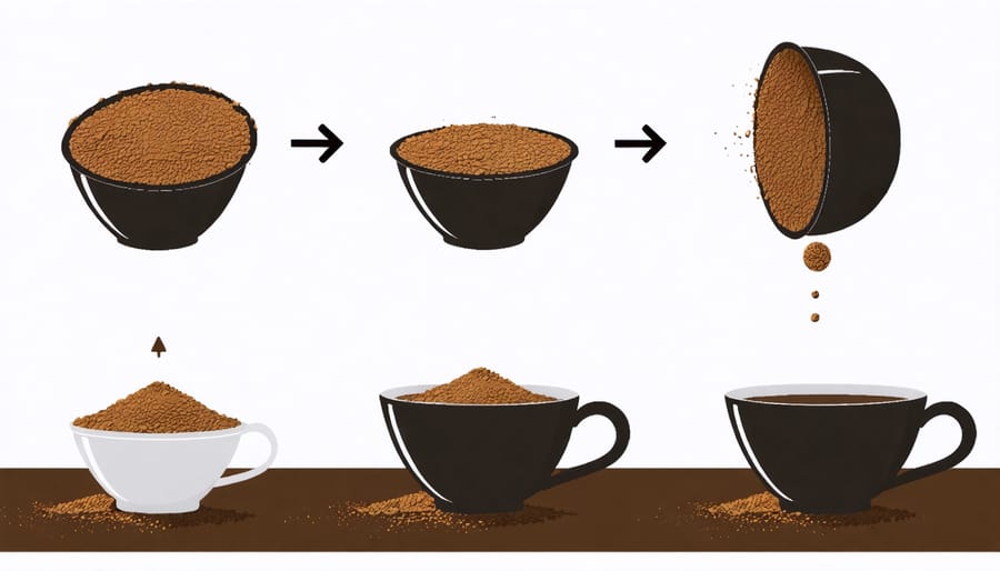 Sequential steps demonstrating how to disassemble and separate coffee pod materials