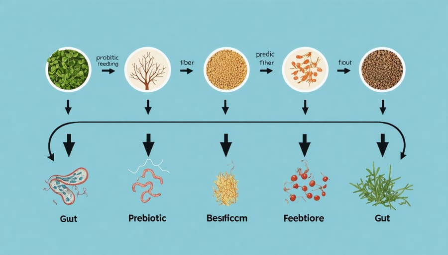 Simple illustration demonstrating how prebiotic fiber interacts with gut bacteria