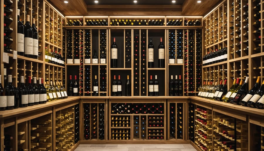 Temperature-controlled wine cellar showcasing organized collection of investment wines