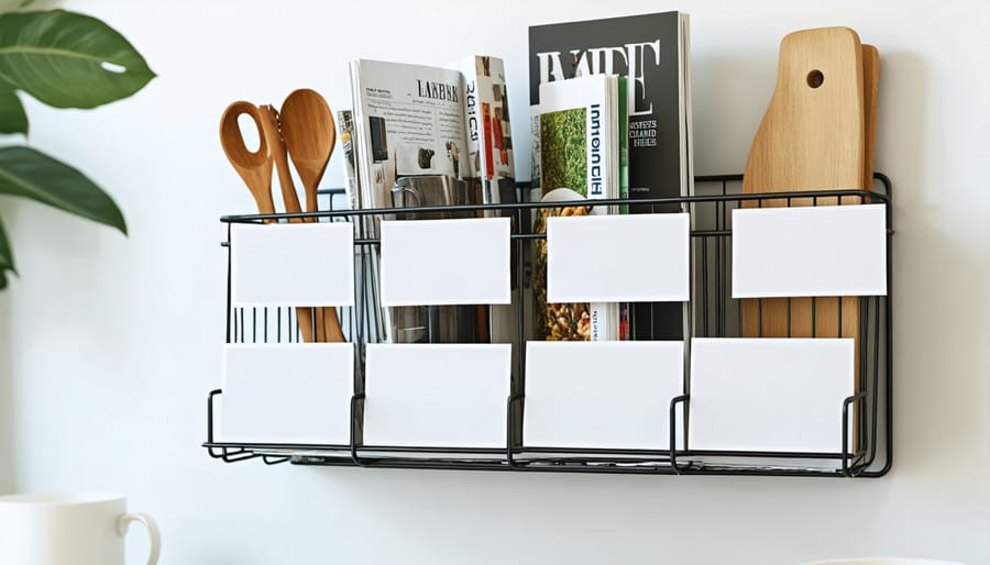 Well-organized recipe storage system showing categorized magazine clippings