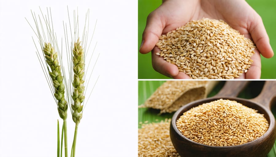 Sequential images showing grain soaking, sprouting, and fermenting processes
