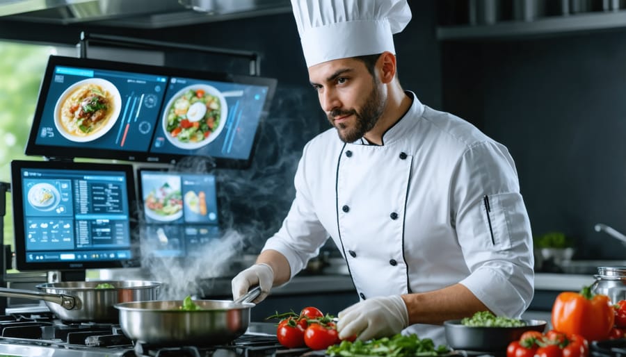 Chef teaching an online cooking class from the Culinary Vegetable Institute's professional kitchen