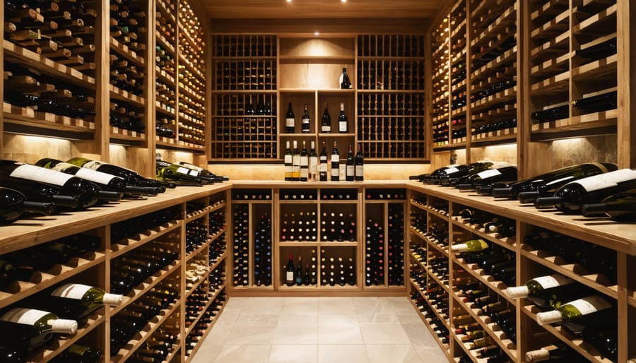 Well-organized wine cellar with premium wine bottles stored in temperature-controlled conditions