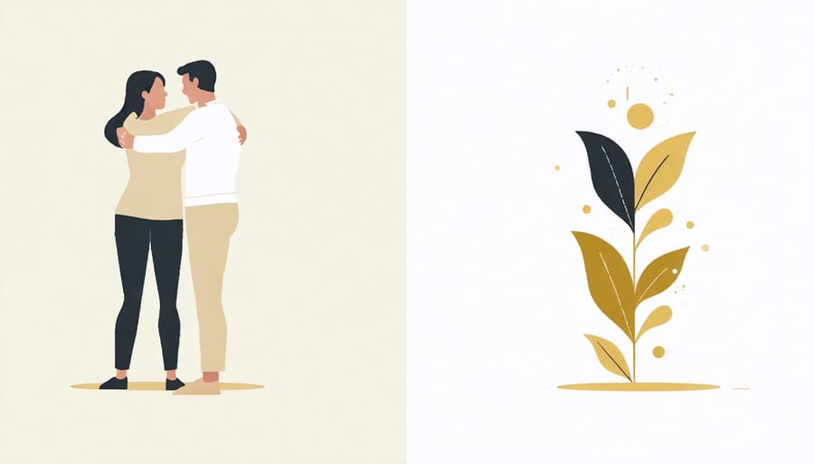 Supportive partner holding hands while respecting personal boundaries, illustrating balanced support