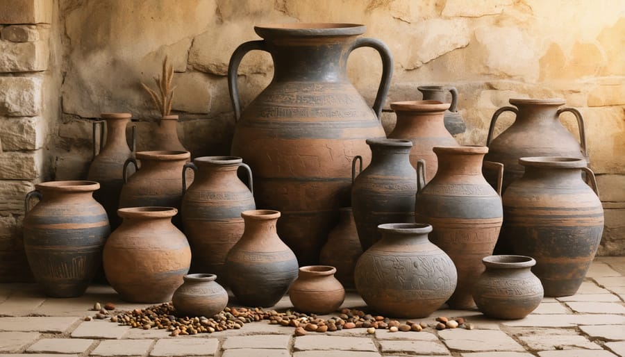Collection of authentic biblical-era wine vessels and amphoras used for wine storage