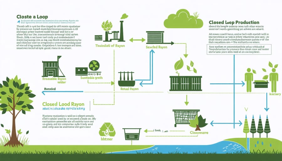 Circular diagram illustrating the closed-loop rayon production process and resource recycling