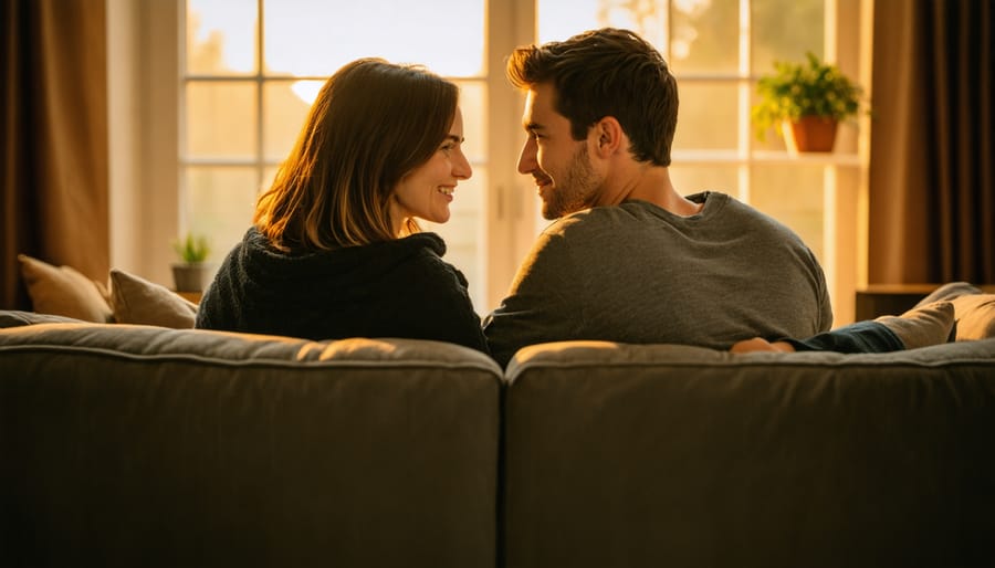 Married couple practicing active listening and emotional support at home
