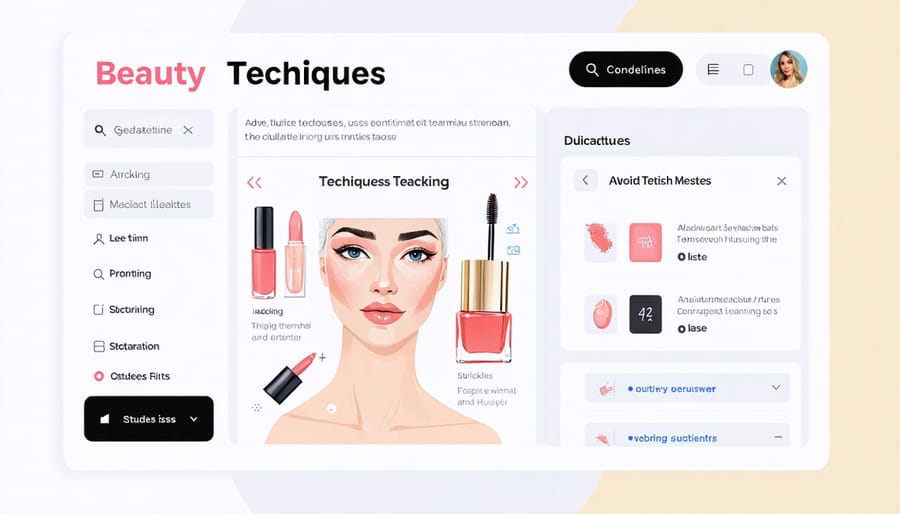 Modern e-learning platform interface displaying beauty course modules and progress metrics