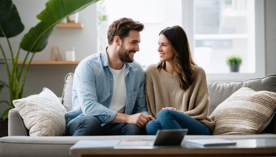 Couple having an intimate conversation while maintaining eye contact and showing emotional support
