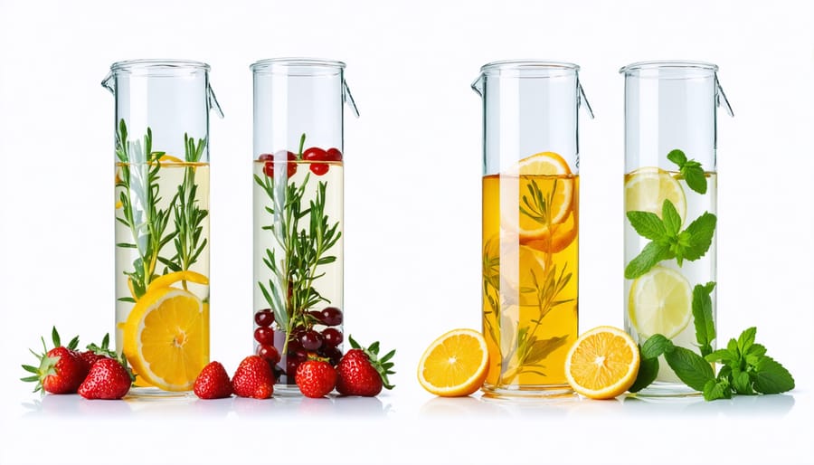 Side-by-side comparison of hot and cold infusion techniques showing different colored infusions in progress
