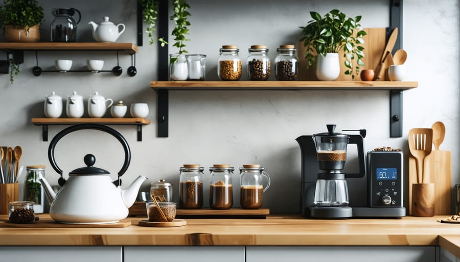 Modern home beverage station combining traditional and contemporary brewing equipment