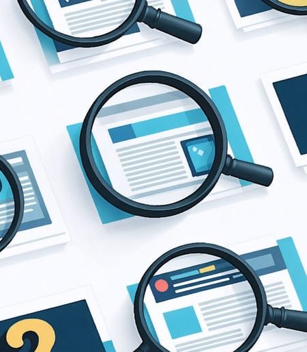 Illustration of a social media feed with magnifying glasses highlighting posts, emphasizing the importance of questioning and verifying digital content before sharing.