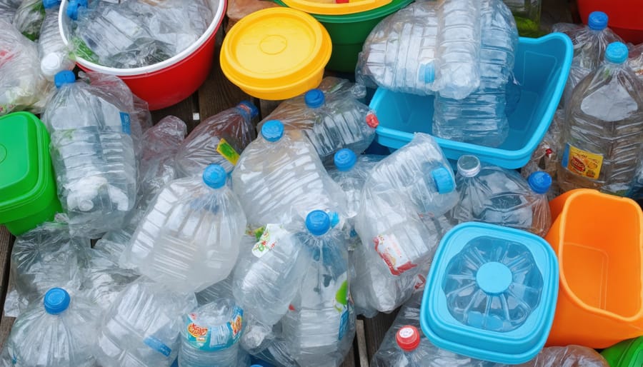 Various single-use food containers and packaging waste from street food vendors