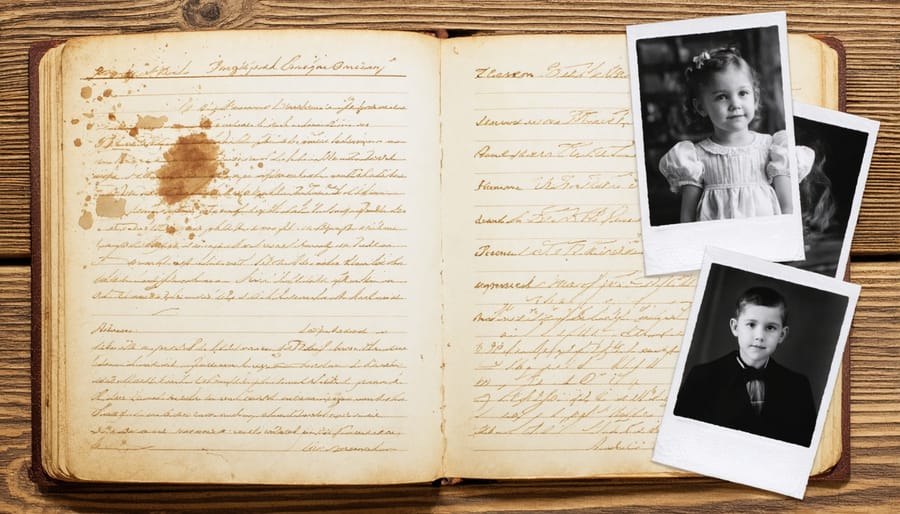 Weathered family recipe cards and handwritten cookbook showing generations of cooking history