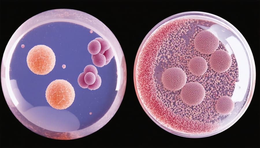 Microscopic comparison of wild and cultured wine yeast strains under magnification