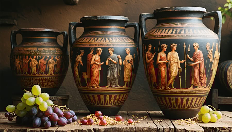Classical Greek pottery depicting wine rituals and the god Dionysus