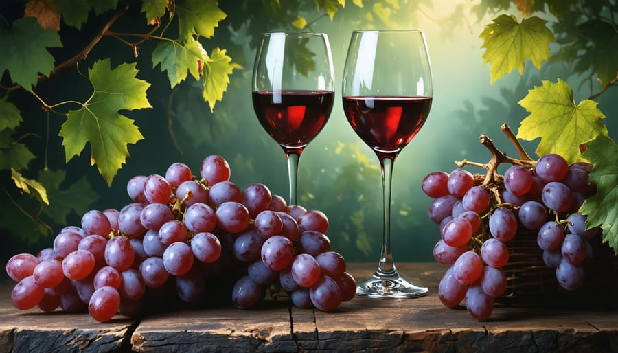 Classical still life painting with wine and grape motifs