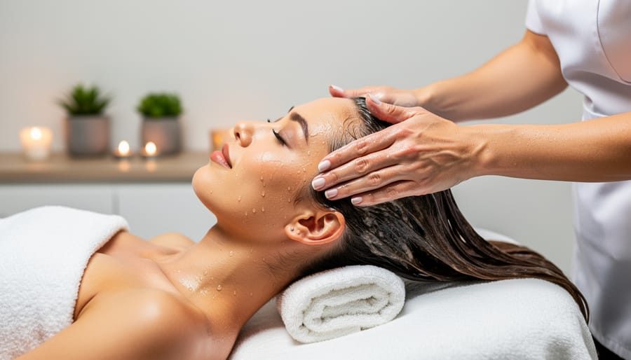 Therapist massaging a client’s scalp during a Japanese head spa session